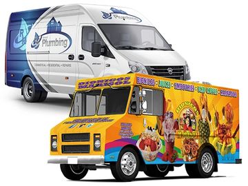 Colorful Vehicle Wraps on van and food truck