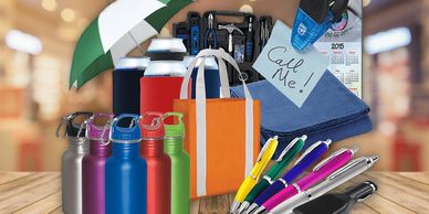 A variety of promotional advertising items.