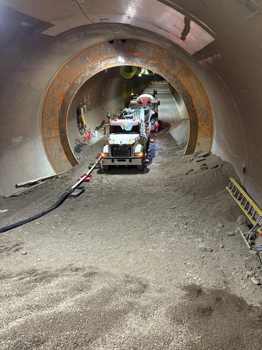 Trucks were parked in the tunnel