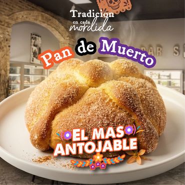 Pan de muerto en un plato, tradición mexicana.