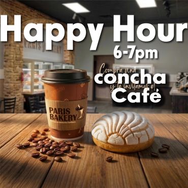 Promoción de Happy Hour: café y concha de 6 a 7 pm.