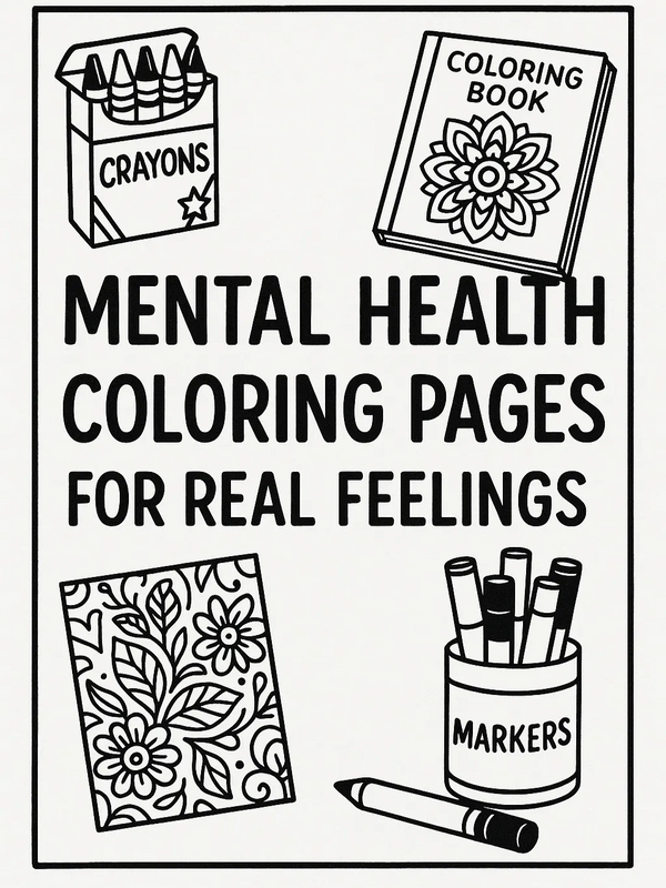 Black-and-white mental health coloring page poster.