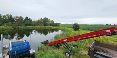 Shoreline Conveyor Off-Loading at Mill Pond Site with Eco-Harvesters LLC in Waupaca County, WI.
