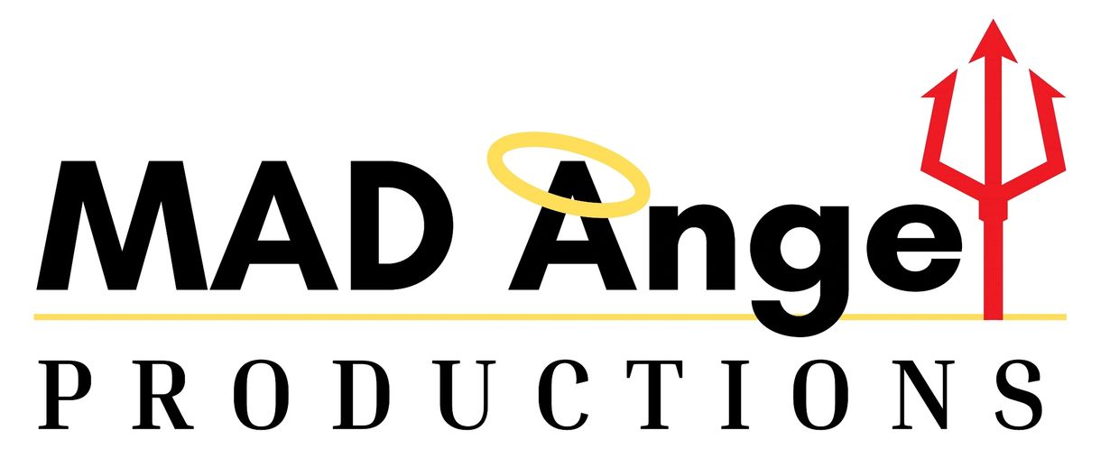 Logo: Mad Angel Productions with a halo on the A and a devils fork for the L.