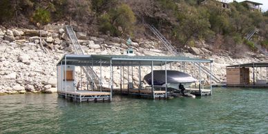 Lakeside Marine Services Floating Dock Design & Construction - Residential Dock with Hydro-Hoist