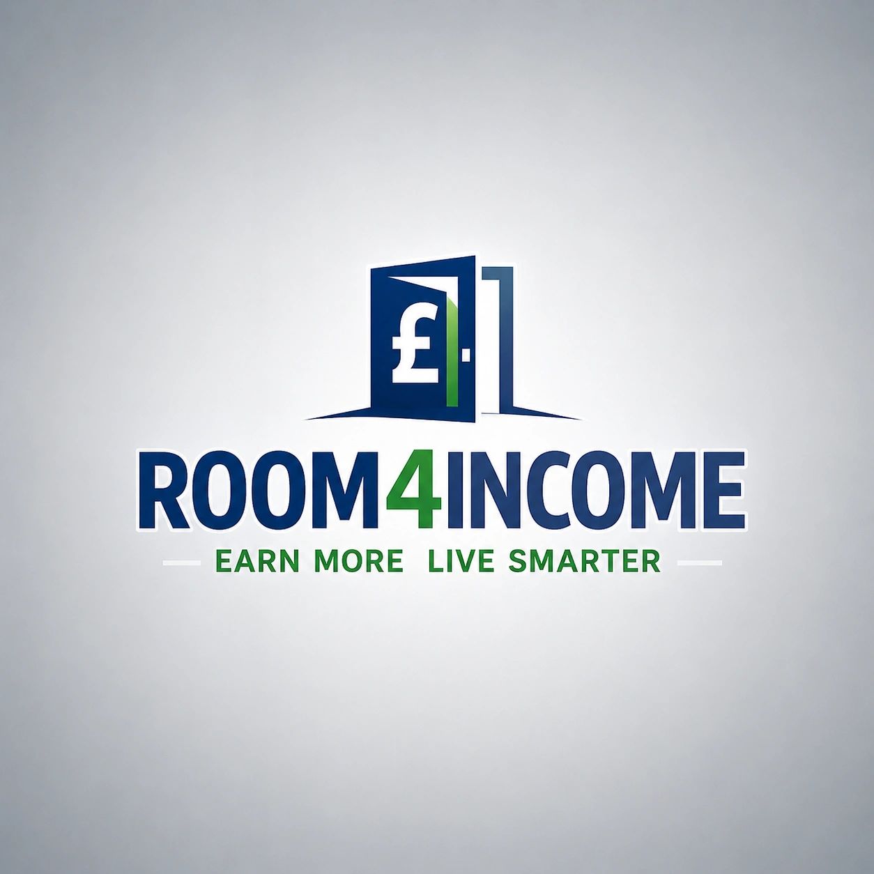 Logo for Room4Income with a pound symbol and slogan. cash free home renovations, hands free rental for homeowners.