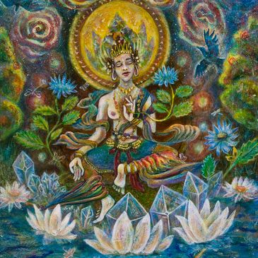 'Blossoming White Tara' 2016 Misctechnik on Canvas Panel