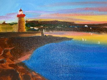 A view of Hoath Pier. Light House. Dublin. Ireland.. Oil on canvas.