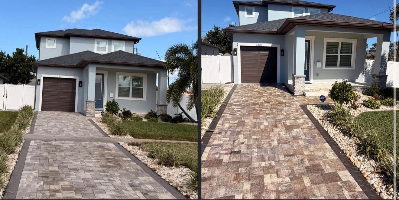 Luxury paver cleaning and sealing driveway restoration by Radiant Reflections Cleaning Solutions in Clearwater Florida.