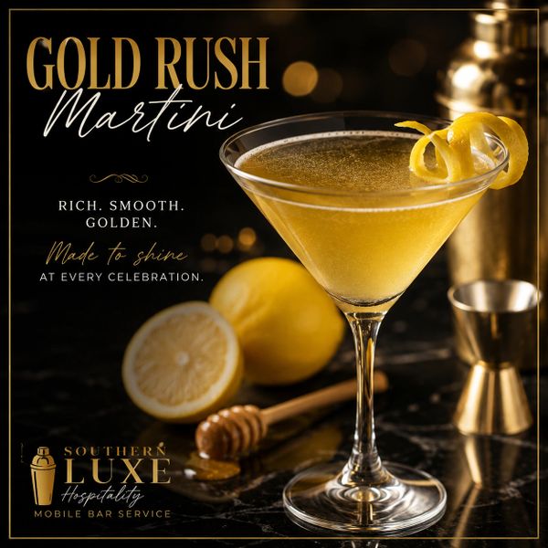 Elegant Gold Rush Martini with lemon twist, perfect for celebrations.
