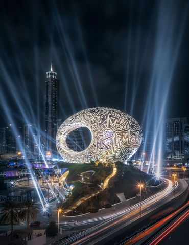 Museum of the future laser and light show fine art cityscape photography by Ahmad Alnaji
