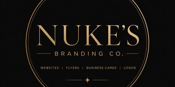 Elegant gold logo for Nuke's Branding Co. on black background.
