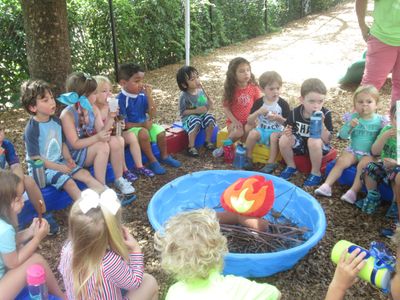 Children playing, learning, preschool, fun, discover, friends, summer camp, camp fire