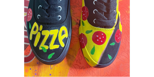 Custom ! 1of1 hand-painted sneaker of PIZZA slice and the word