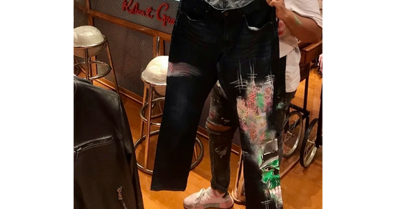 Robert Graham High End Clothing Store Las Vegas Strip  - Live painted on SOLD jeans for customers.