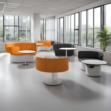 Premium office breakout zone with modern furniture and commercial interiors by Aays Solutions.
