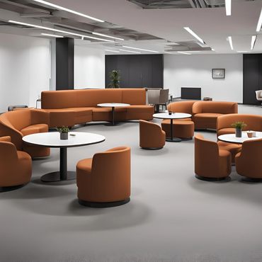 Office cafeteria lounge design with modern seating and natural light interiors by Aays Solutions.
