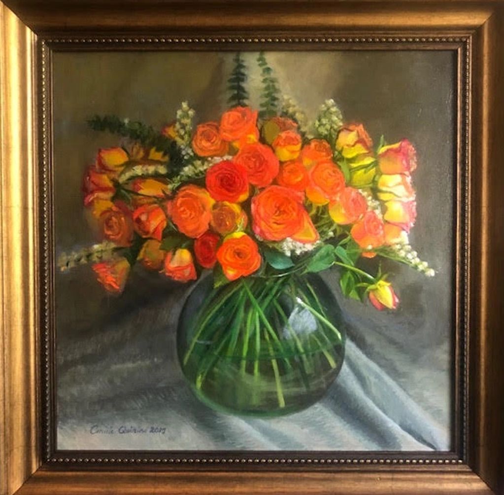 Bouquet of Beautiful Peach Roses in Crystal Vase
18in x 18in
Oil on Canvass
2018