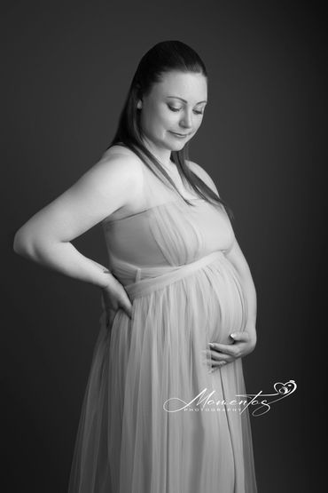 black and white professional image of a pregnant lady