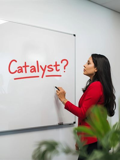 Photo: person writing Catalyst? on whiteboard