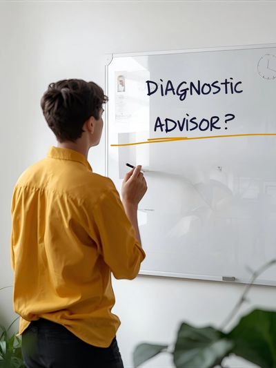 Photo: person writing Diagnostic Advisor? on whiteboard