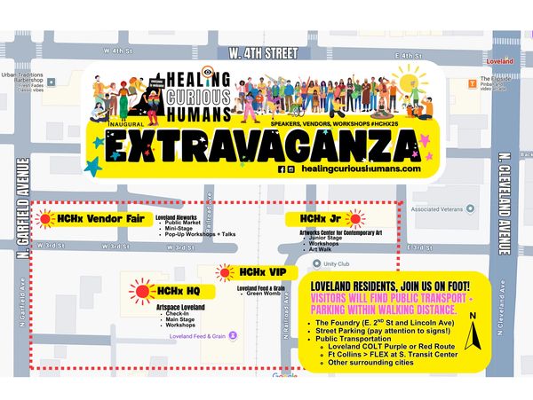 2025 Healing Curious Humans Extravaganza | Loveland, Colorado | September 26-27 | map of main venues
