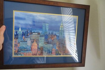 NYC Twin Towers Skyline Print – Framed (20"x16")