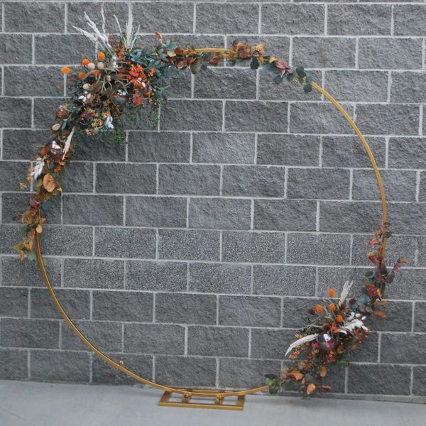 gold hoop with fall floral decor rental option for weddings and events at sego lily events