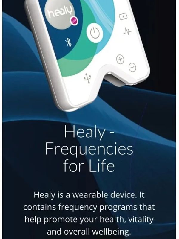 Healy wearable device promotes health using frequency programs.