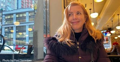 Rosemary Chase seated in a Manhattan coffee shop in her neighborhood. Photo taken by Paul Tarantino.