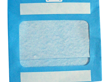 Blue adhesive patch with white opaque center and blank labels.