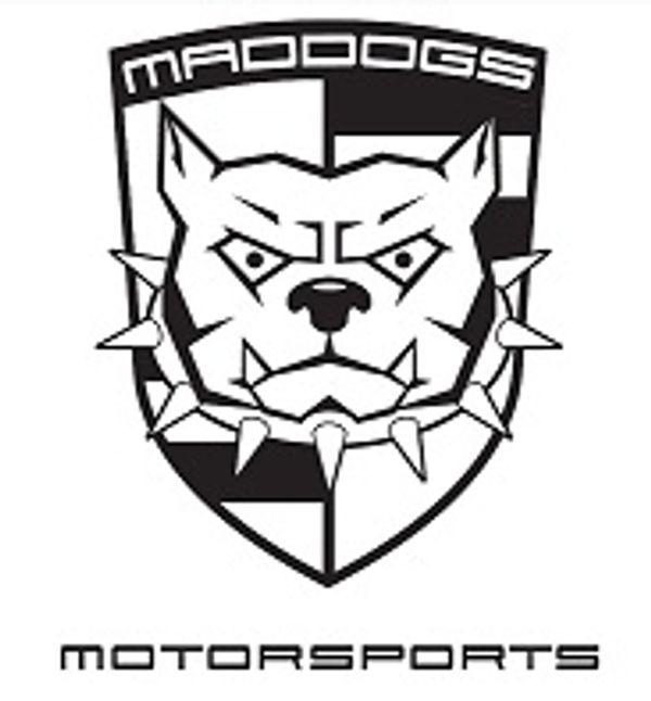 Black and white angry dog face with spiked collar logo.