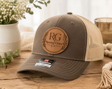 Rooted Grace leather patch hat