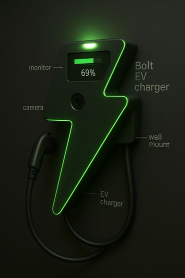 Bolt Level 2 charger with built-in smart options, including cameras and Bluetooth audio.