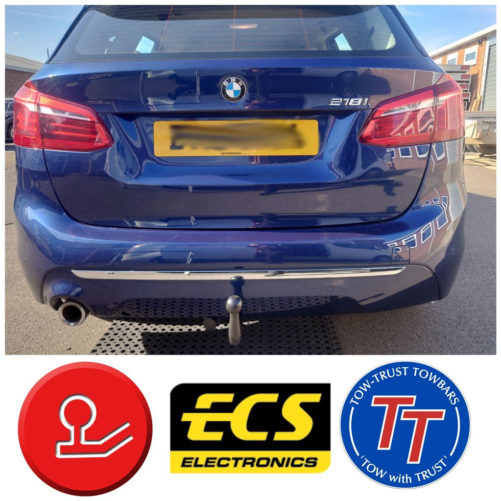 Blue BMW 2 series fitted with a tow-trust fixed towbar by go-tow ltd