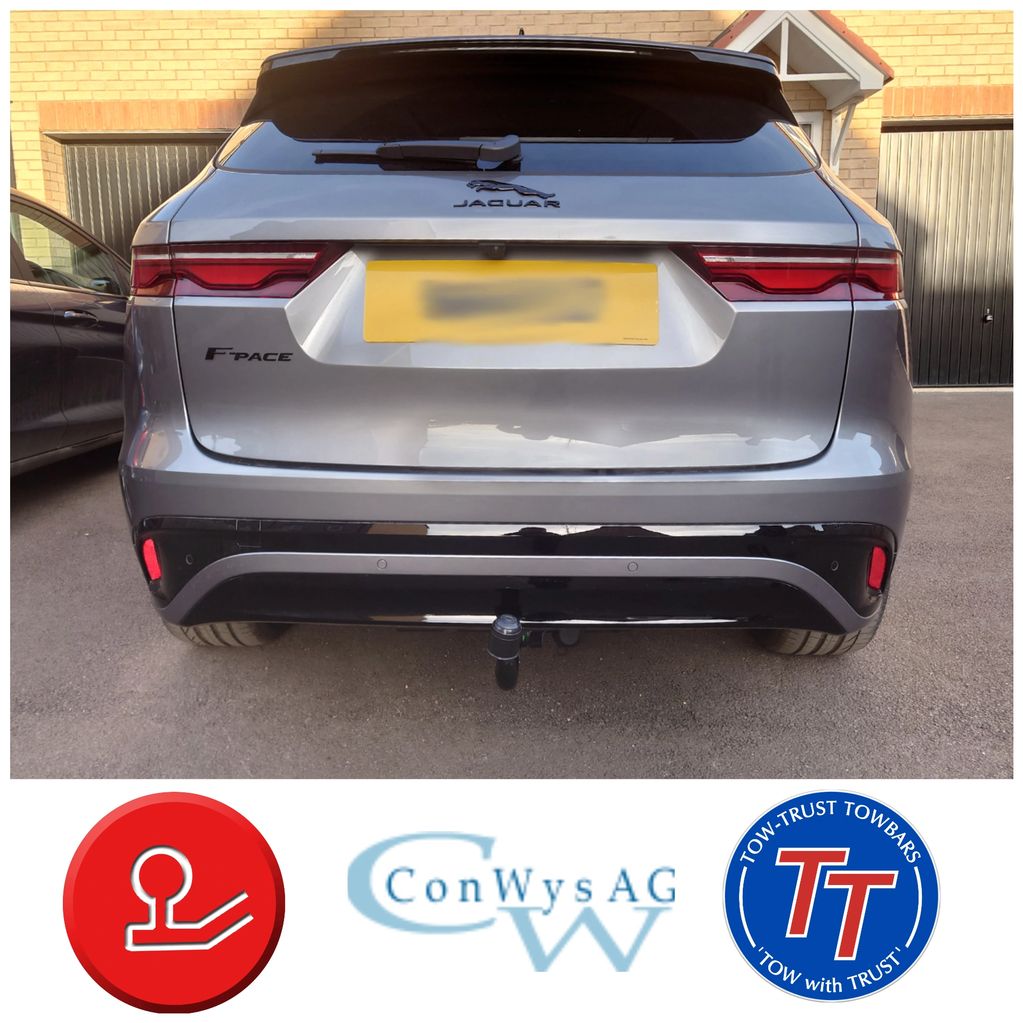 Grey Jaguar F-Pace fitted with a detachable Tow-Trust Tow Bar
