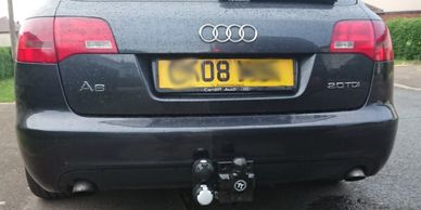 Audi A6 avant with a fixed towbar and twin electrics fitted in raunds