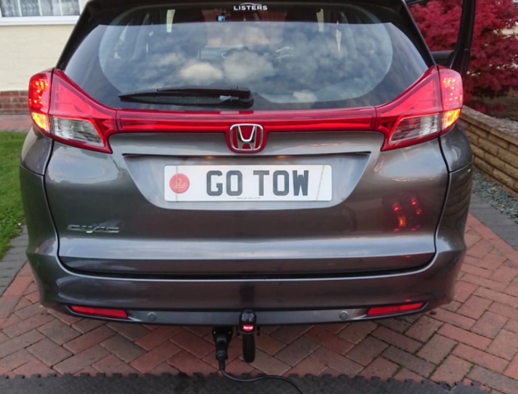 Grey Honda Civic fitted with a fixed Tow-Trust Tow Bar 