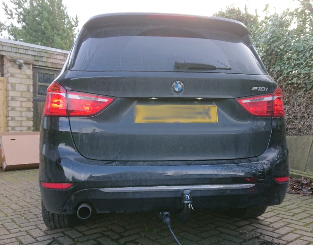 Black BMW 2 series Gran Tourer fitted with a tow-trust detachable towbar by go-tow ltd