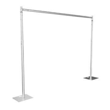 Pipe and drape backdrop stand for event rental with adjustable frame.