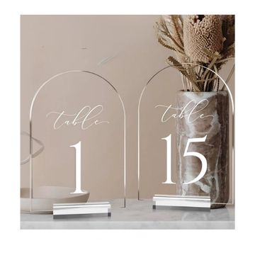 Acrylic numbers with a clear base and white lettering and white numbers.