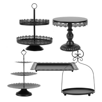 Various different sizes and shaped black display stands.