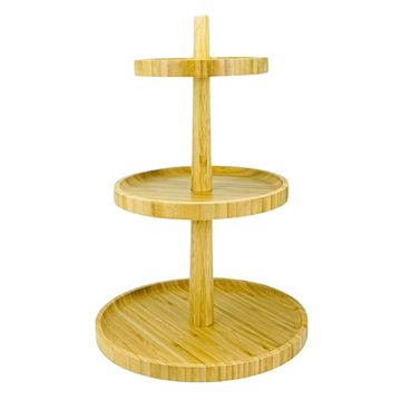 Round 3 tiered dessert wooden stand used for display.