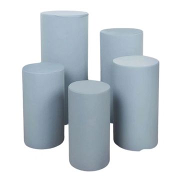 Cylinder pedestal covers in dusty blue, various colors and sizes available.