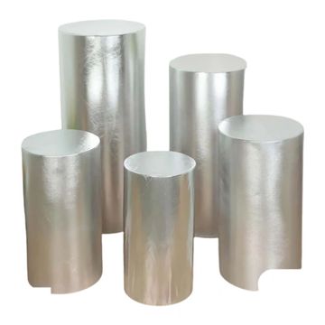 Cylinder pedestal covers in metallic, various colors and sizes available.