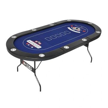 Blue and black poker table for ten players.