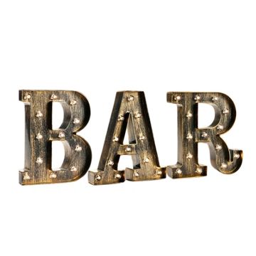 Small marquee bar sign with lights.