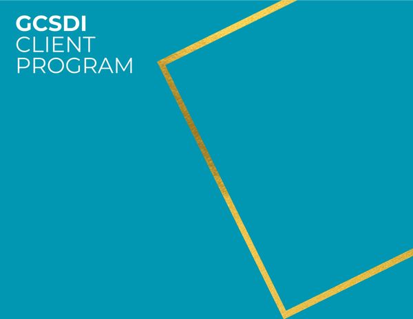 Blue and gold graphic with 'GCSDI Client Program' text.