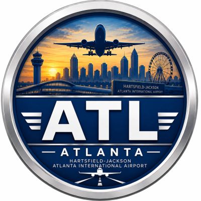 ATL logo featuring Atlanta skyline and airplane.