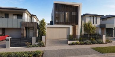 Modern house with clean lines and minimalistic design.
